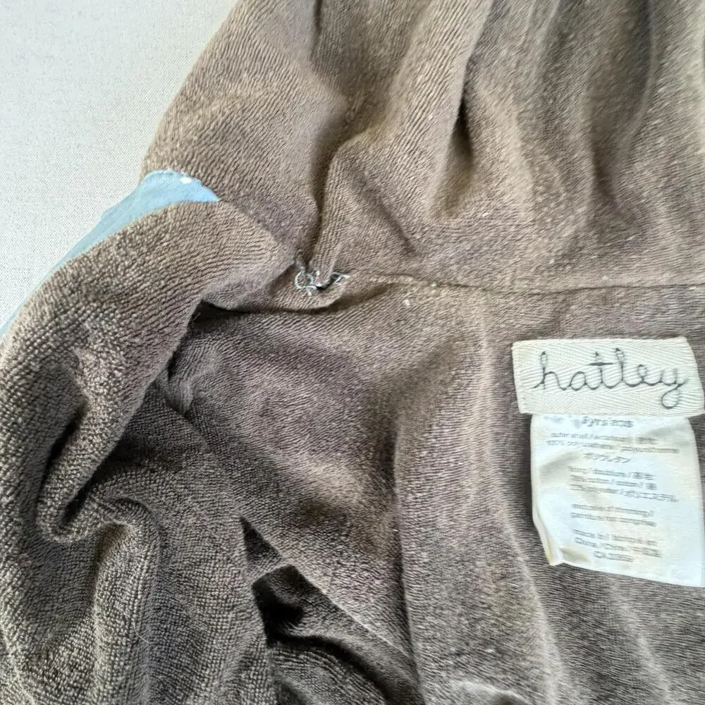 Hatley Rain Coat Kids 6-7 Blue Moose Print Hooded Snap Terry Lined Rainwear